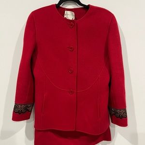 NWT Oscar de la Renta Wool Red Skirt Suit Womens Size 12